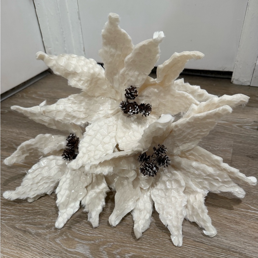 New Designers Excellence White Waffle Poinsettia Picks Set of 3 SKU 280770